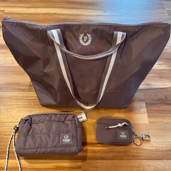 PINK Victoria's Secret Handbags - PINK VS Mocha Bag Set, Tote Bag, Medium Pouch/Toiletry Bag, & Wallet/Keychain